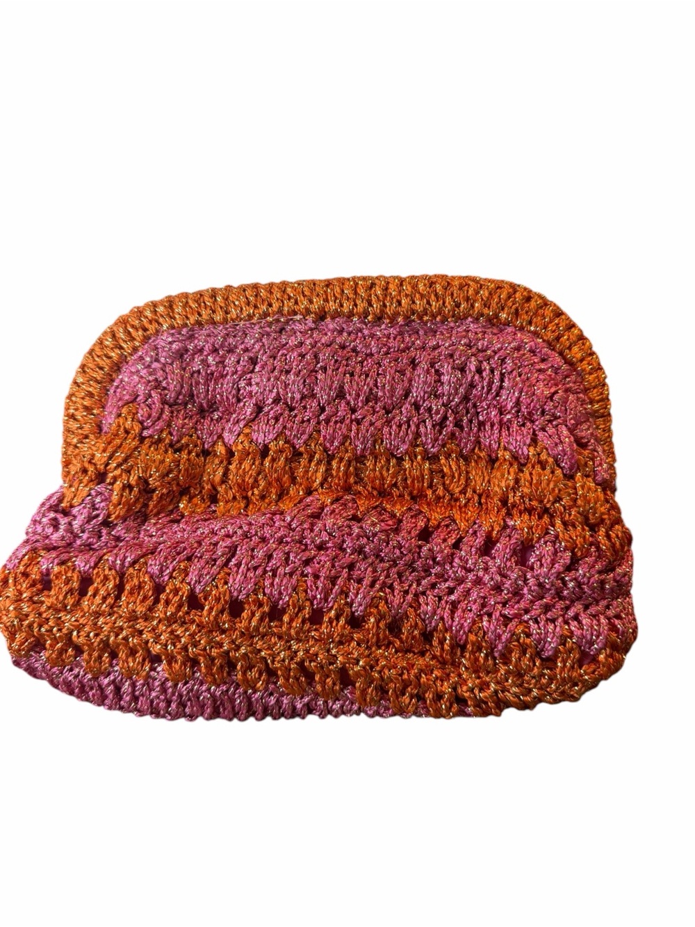 Shiraleah Pink Orange Metallic Crochet Clutch Purse Handbag